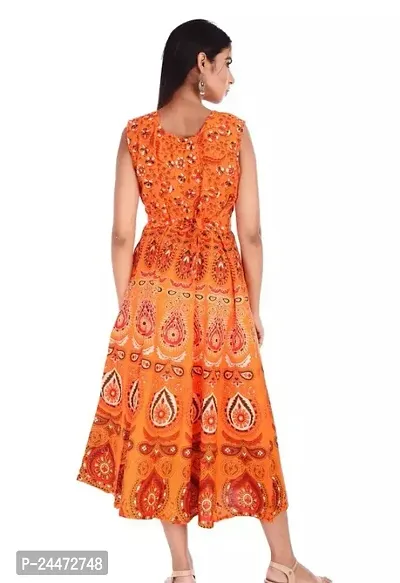 Stylish Orange Cotton Printed Dresses For Women-thumb2