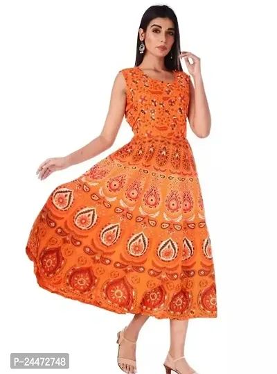 Stylish Orange Cotton Printed Dresses For Women-thumb0