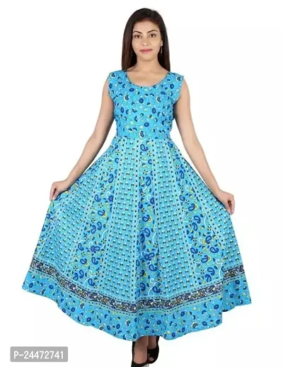 Stylish Blue Cotton Printed Dresses For Women