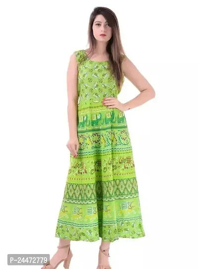 Stylish Green Cotton Printed Dresses For Women