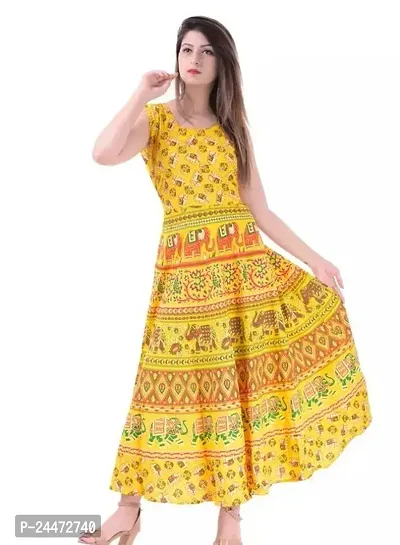 Stylish Yellow Cotton Printed Dresses For Women