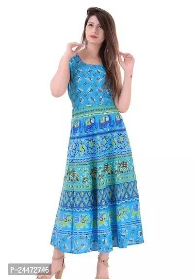 Stylish Blue Cotton Printed Dresses For Women