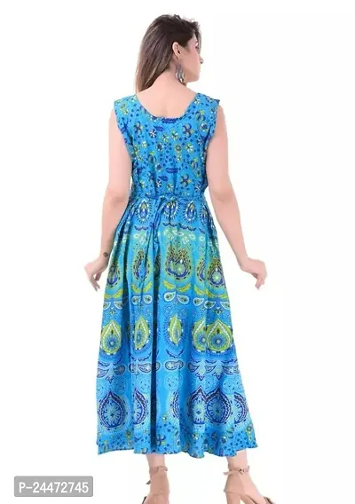 Stylish Blue Cotton Printed Dresses For Women-thumb2