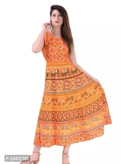 Stylish Orange Cotton Printed Dresses For Women