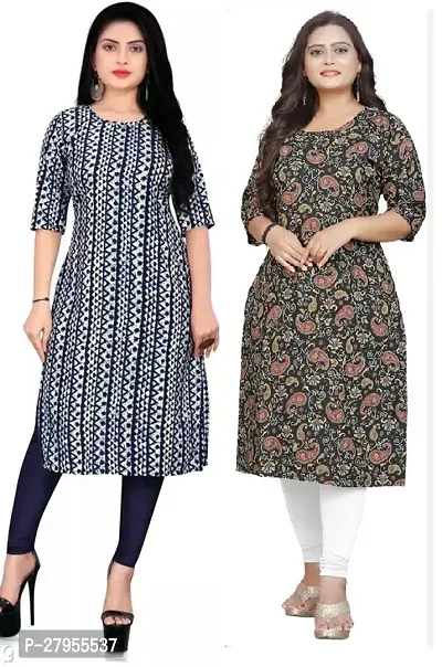 Elegant Crepe Printed Straight Kurta For Women- Pack Of 2-thumb0