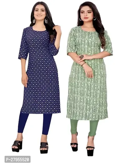 Elegant Crepe Printed Straight Kurta For Women- Pack Of 2-thumb0