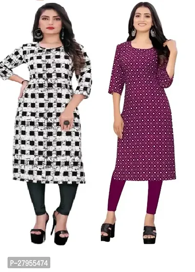 Elegant Crepe Printed Straight Kurta For Women- Pack Of 2-thumb0