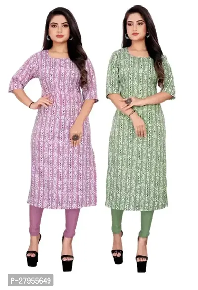 Elegant Crepe Printed Straight Kurta For Women- Pack Of 2-thumb0