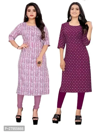 Elegant Crepe Printed Straight Kurta For Women- Pack Of 2-thumb0