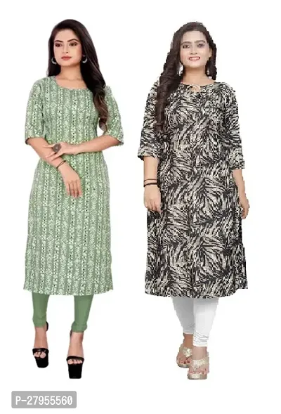 Elegant Crepe Printed Straight Kurta For Women- Pack Of 2-thumb0