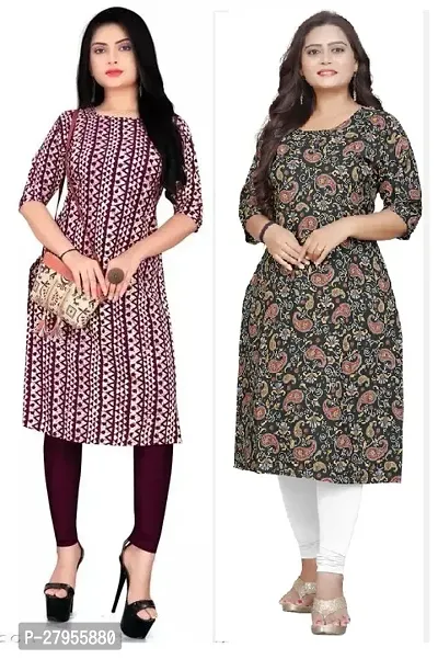 Elegant Crepe Printed Straight Kurta For Women- Pack Of 2-thumb0