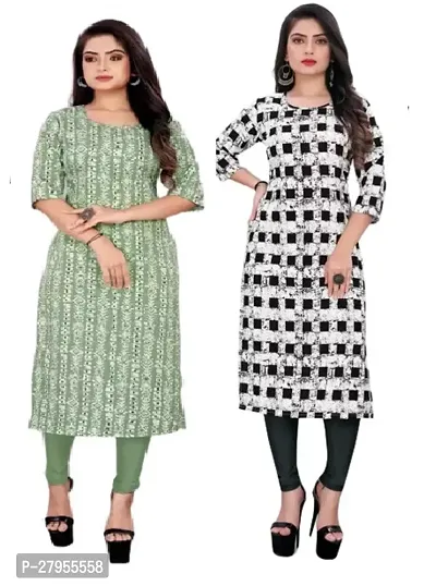 Elegant Crepe Printed Straight Kurta For Women- Pack Of 2-thumb0