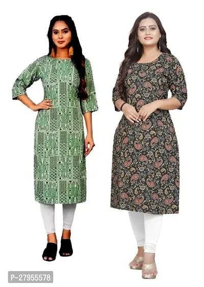 Elegant Crepe Printed Straight Kurta For Women- Pack Of 2-thumb0