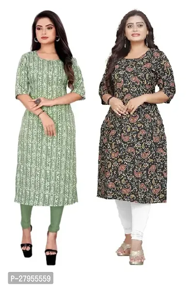 Elegant Crepe Printed Straight Kurta For Women- Pack Of 2-thumb0