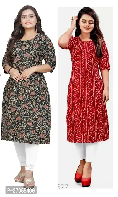 Elegant Crepe Printed Straight Kurta For Women- Pack Of 2-thumb0