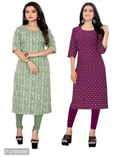 Elegant Crepe Printed Straight Kurta For Women- Pack Of 2-thumb0