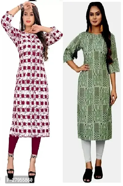 Elegant Crepe Printed Straight Kurta For Women- Pack Of 2-thumb0