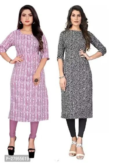 Elegant Crepe Printed Straight Kurta For Women- Pack Of 2-thumb0