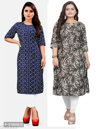 Elegant Crepe Printed Straight Kurta For Women- Pack Of 2-thumb0