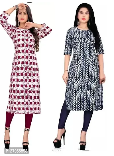 Elegant Crepe Printed Straight Kurta For Women- Pack Of 2-thumb0