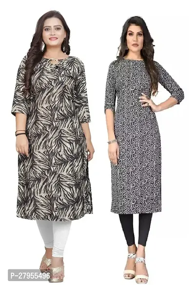 Elegant Crepe Printed Straight Kurta For Women- Pack Of 2-thumb0