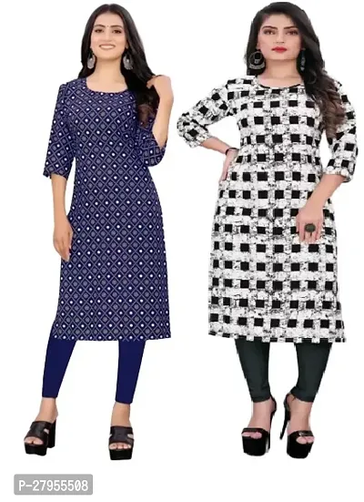 Elegant Crepe Printed Straight Kurta For Women- Pack Of 2-thumb0