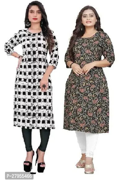 Elegant Crepe Printed Straight Kurta For Women- Pack Of 2-thumb0