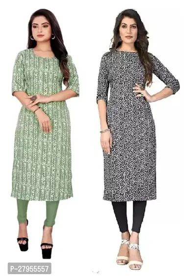 Elegant Crepe Printed Straight Kurta For Women- Pack Of 2-thumb0