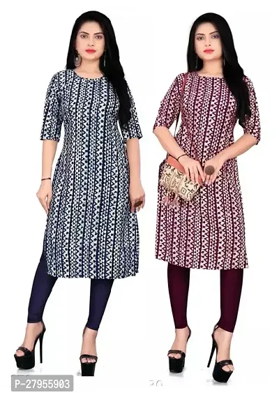 Elegant Crepe Printed Straight Kurta For Women- Pack Of 2-thumb0