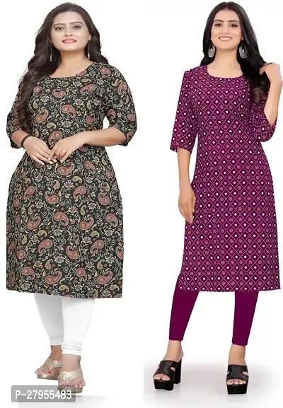 Elegant Crepe Printed Straight Kurta For Women- Pack Of 2-thumb0