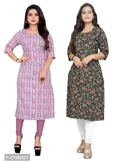 Elegant Crepe Printed Straight Kurta For Women- Pack Of 2-thumb0