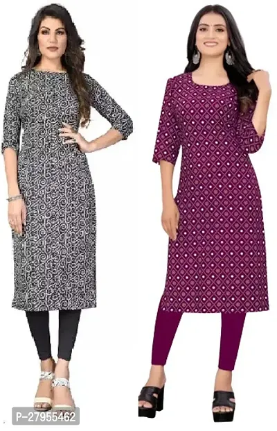 Elegant Crepe Printed Straight Kurta For Women- Pack Of 2-thumb0