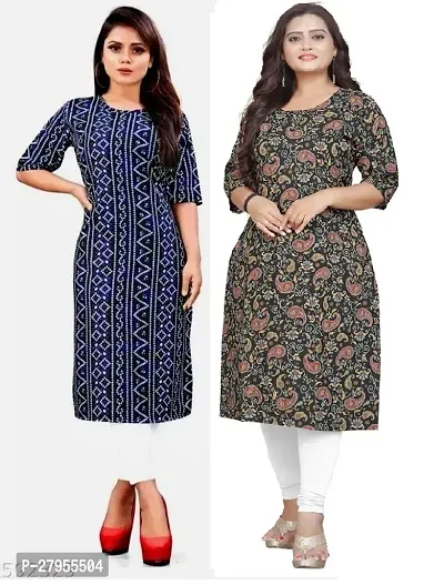 Elegant Crepe Printed Straight Kurta For Women- Pack Of 2-thumb0