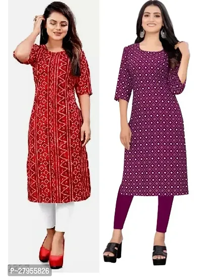 Elegant Crepe Printed Straight Kurta For Women- Pack Of 2-thumb0