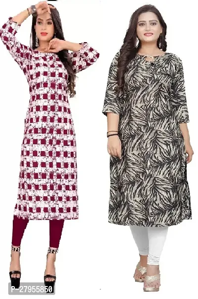 Elegant Crepe Printed Straight Kurta For Women- Pack Of 2-thumb0