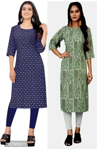 Elegant Crepe Printed Straight Kurta For Women- Pack Of 2-thumb0