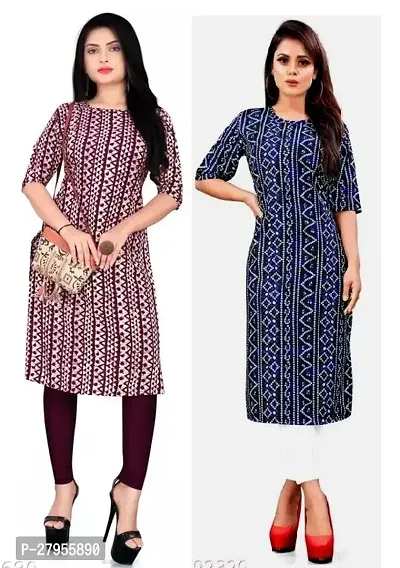 Elegant Crepe Printed Straight Kurta For Women- Pack Of 2-thumb0