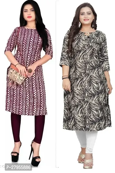 Elegant Crepe Printed Straight Kurta For Women- Pack Of 2-thumb0