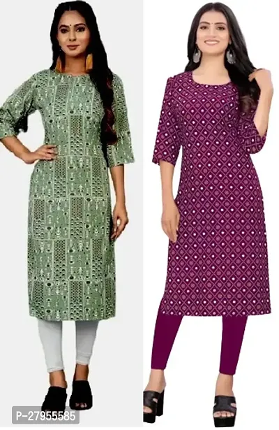 Elegant Crepe Printed Straight Kurta For Women- Pack Of 2