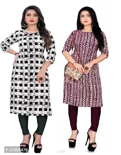 Elegant Crepe Printed Straight Kurta For Women- Pack Of 2-thumb0