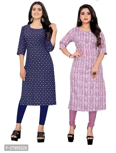 Elegant Crepe Printed Straight Kurta For Women- Pack Of 2-thumb0