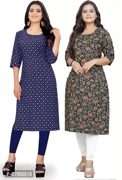 Elegant Crepe Printed Straight Kurta For Women- Pack Of 2-thumb0