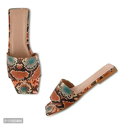 Elegant Faux Leather Orange Snake Print Design Fashion Flats For Women-thumb0