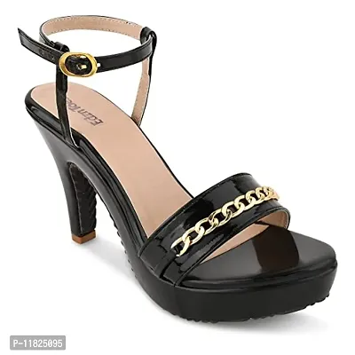 Elegant Leather Black  Solid Sandal For Women