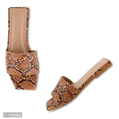 Elegant Faux Leather Tan  Snake Print Design Fashion Flats For Women