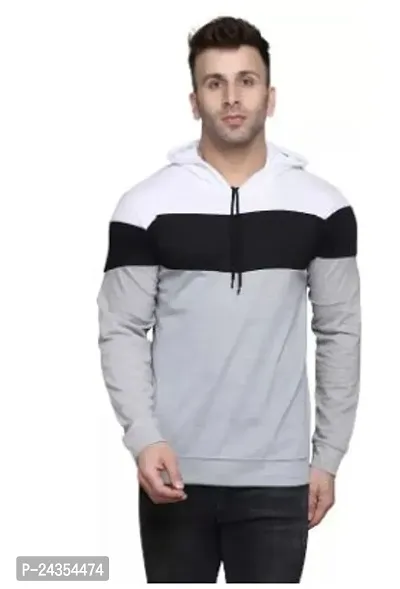 Elegant Cotton Blend Self Pattern Hooded Tees For Men-thumb0