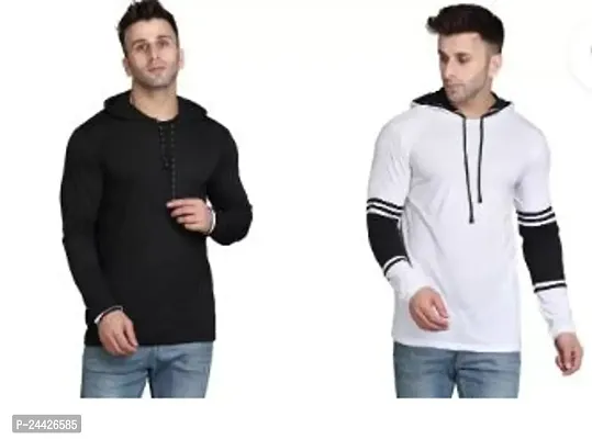 Stylish Cotton Blend Solid Long Sleeves Hoodies Combo For Men Pack Of 2-thumb0