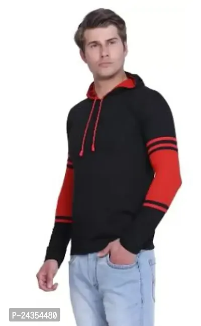 Elegant Cotton Blend Self Pattern Hooded Tees For Men-thumb0