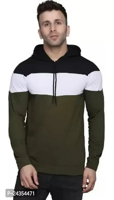 Elegant Cotton Blend Self Pattern Hooded Tees For Men-thumb0