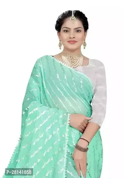 Stylish Georgette Green Embellished Saree with Blouse piece